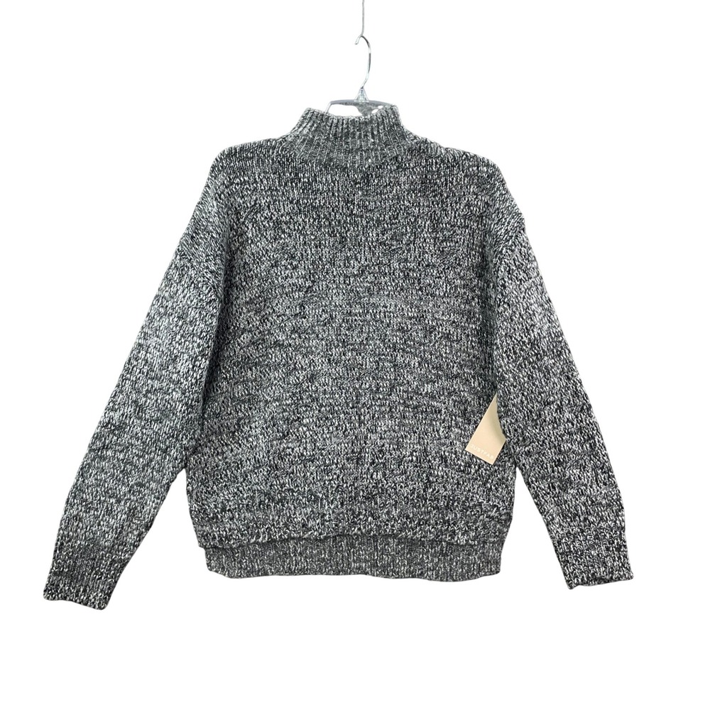 JustFab Sweater Women Small Gray Mock Neck Knit Wool Blend Preppy Fall Academia